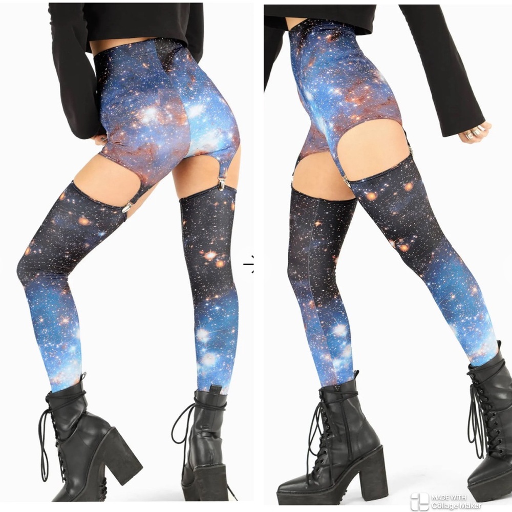 Galaxy Blue Suspender Leggings- Size Medium BlackMilk Clothing